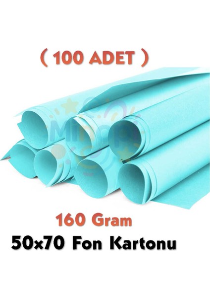 Açık Mavi Fon Kartonu 50X70 cm 100'LÜ Paket 160 gr Renkli Fon Kartonu