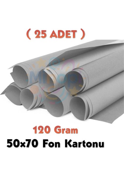 Gri Fon Kartonu 50X70 cm 25'li Paket 120 gr Renkli Fon Kartonu