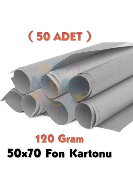 Gri Fon Kartonu 50X70 cm 50'li Paket 120 gr Renkli Fon Kartonu