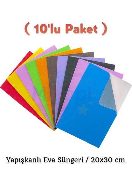 Karışık Renkli Yapışkanlı Eva Süngeri 20X30 cm 10'lu Paket 1.5 mm