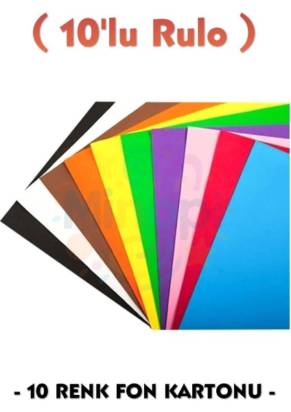 Renkli Fon Kartonu 50X70 cm 10 Renk Karışık Paket Rulo Fon Kartonu