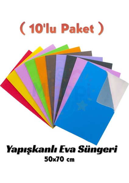 Karışık Renkli Yapışkanlı Eva Süngeri 50X70 cm 10'lu Paket 1.5 mm