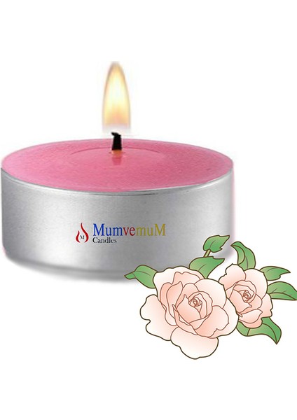 50 Li Gül Kokulu Pembe Tealight Mum