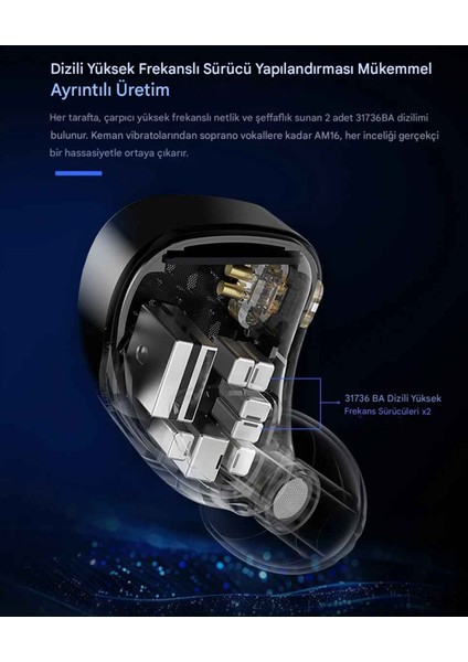 Kz AM16 16 Sürücü Profesyonel Hi-Fi Iem Kulak Içi Kulaklık (Bass Versiyon) indirimleri