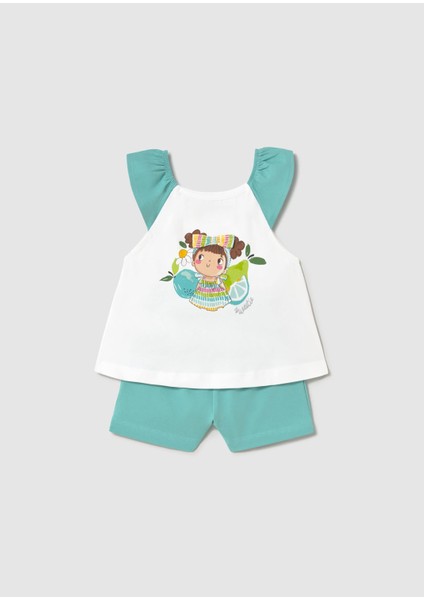 Kız Bebek Tişört Şort Takım Turkuaz 1234