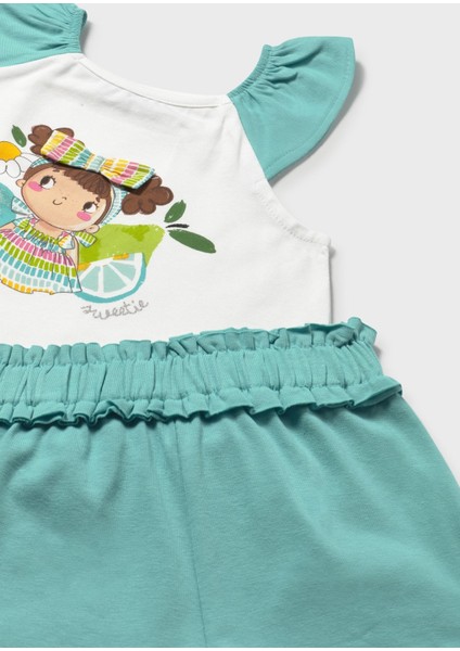 Kız Bebek Tişört Şort Takım Turkuaz 1234 modelleri