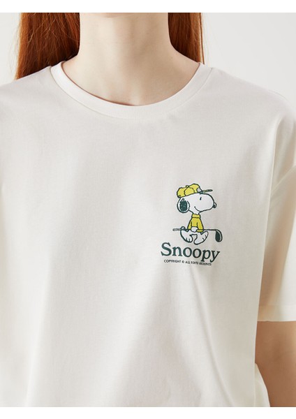 Yeni Sezon Bisiklet Yaka Snoopy Baskili Kadin Tisort - S5PR40Z8 modelleri