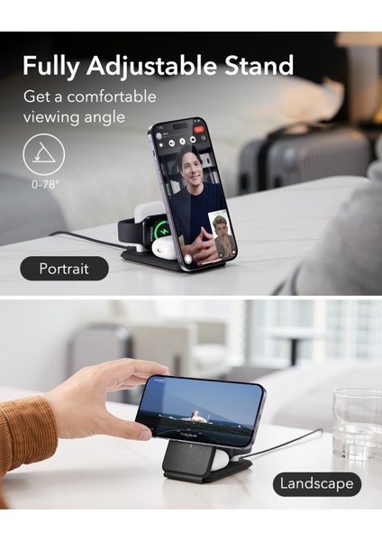 Halolock 3 In 1 Iphone + Airpods + Apple Watch Magsafe Deri Seyahat Şarj Standı Siyah ( Apple Mfm Lisans ) + ( 20W Şarj Adaptör ile Gelir )