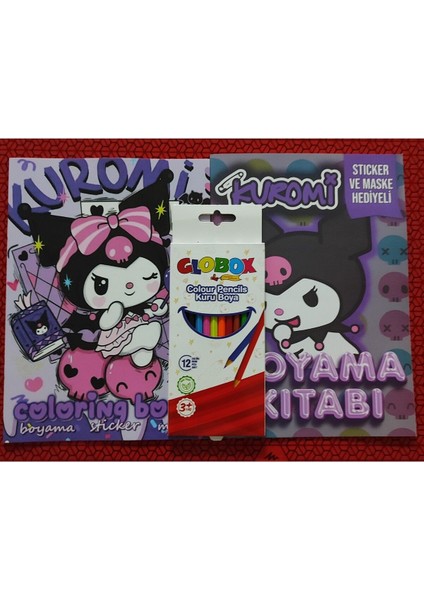 2 Adet Stickerli Boyama Kitabı ve 12 Li Kuru Boya Kalemi (Kuromi-C / Kuromi-D)