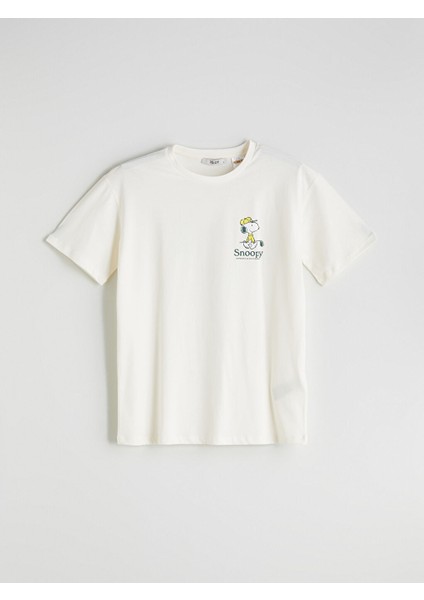 Yeni Sezon Bisiklet Yaka Snoopy Baskili Kadin Tisort - S5PR40Z8 indirimleri