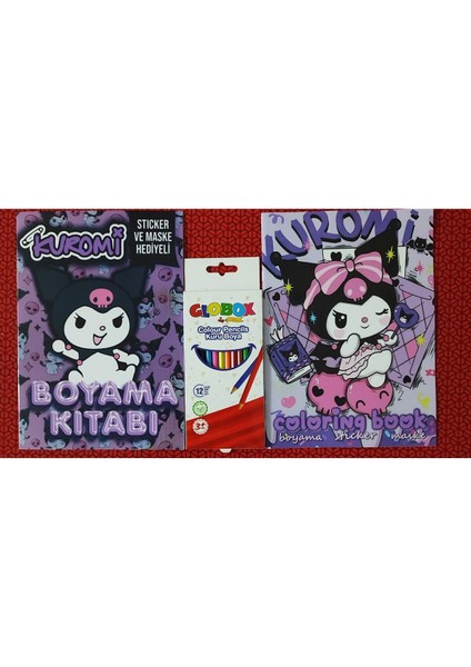 2 Adet Stickerli Boyama Kitabı ve 12 Li Kuru Boya Kalemi (Kuromi-B/kuromi-F)