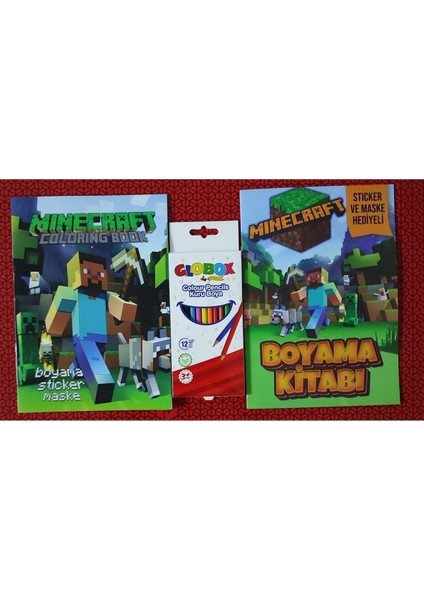 2 Adet Stickerli Boyama Kitabı ve 12 Li Kuru Boya Kalemi (Minecraft-A / Minecraft-B)