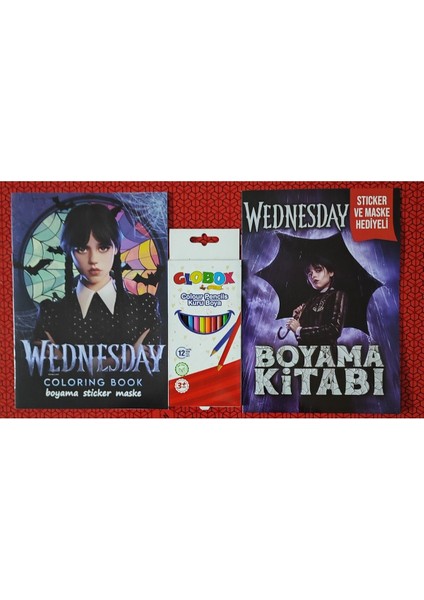 2 Adet Stickerli Boyama Kitabı ve 12 Li Kuru Boya Kalemi (Wednesday-A / Wednesday-B)
