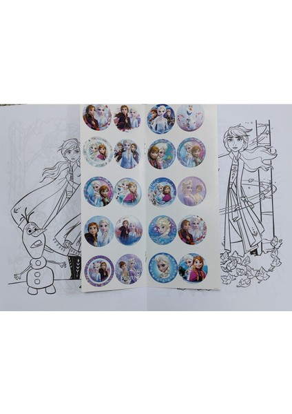4 Adet Stickerli Boyama Kitabı ve 12 Li Pastel Boya Kalemi (Stitch/prensesler/unicorn/frozen) indirimleri