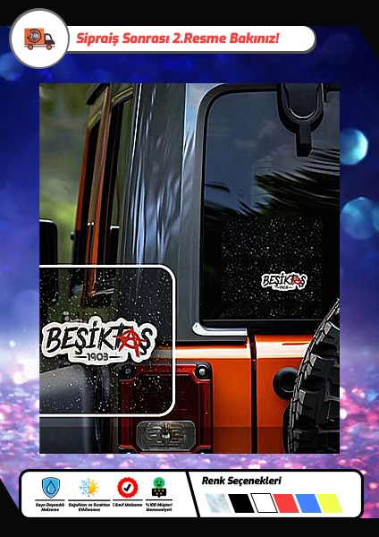Beşiktaş Yazılı Sticker – Siyah Beyaz – 15X6 cm – Araç & Motosiklet Uyumlu – Suya Dayanıklı Taraftar