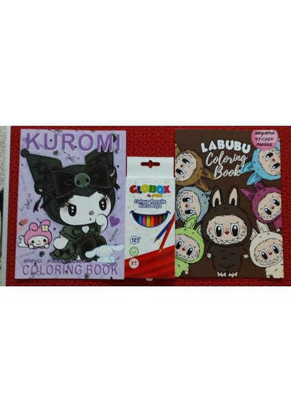 2 Adet Stickerli Boyama Kitabı ve 12 Li Kuru Boya Kalemi (Kuromi-A / Labubu )