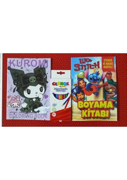 2 Adet Stickerli Boyama Kitabı ve 12 Li Kuru Boya Kalemi (Kuromi-A / Stitch-B )
