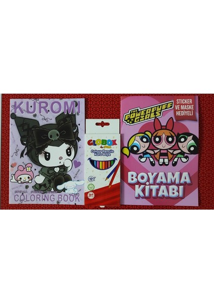 2 Adet Stickerli Boyama Kitabı ve 12 Li Kuru Boya Kalemi (Kuromi-A / Powerpuffgirls )