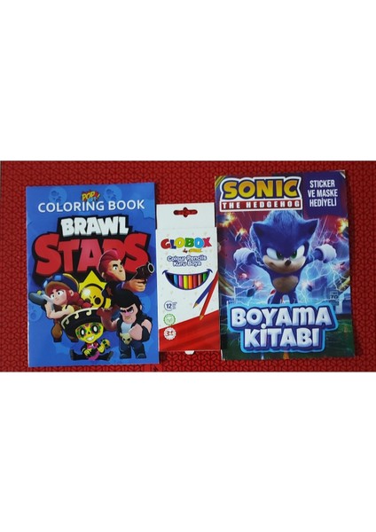 2 Adet Stickerli Boyama Kitabı ve 12 Li Kuru Boya Kalemi (Brawlstars-A / Sonic-B)