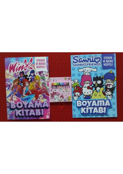 2 Adet Stickerli Boyama Kitabı ve 12 Li Pastel Boya Kalemi (Sanriob/winx)