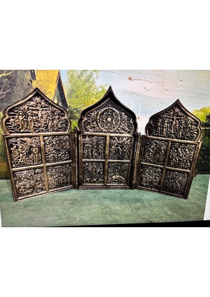 1900 Başları Bronz Ikona Açık Halde 30 cm 17,5 cm Ölçülerinde