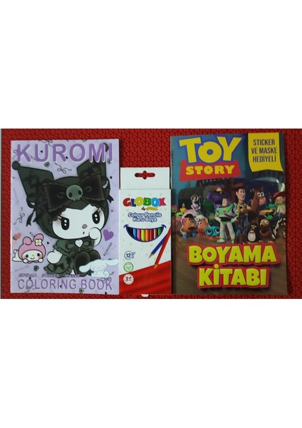 2 Adet Stickerli Boyama Kitabı ve 12 Li Kuru Boya Kalemi (Kuromi-A / Toy Story )
