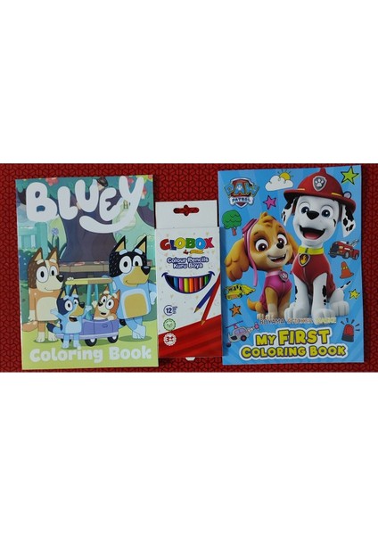 2 Adet Stickerli Boyama Kitabı ve 12 Li Kuru Boya Kalemi (Bluey-A / Paw Patrol-A)