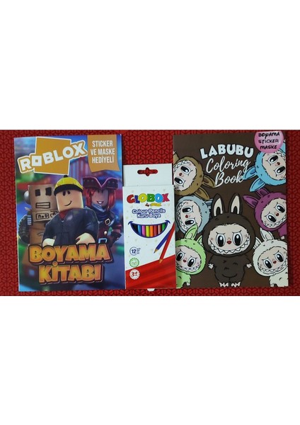 2 Adet Stickerli Boyama Kitabı ve 12 Li Kuru Boya Kalemi (Roblox-B/ Labubu)