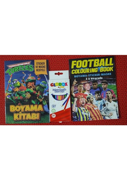 2 Adet Stickerli Boyama Kitabı ve 12 Li Kuru Boya Kalemi (Ninja Kaplumbağalar/ Futbolcular)
