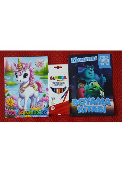 2 Adet Stickerli Boyama Kitabı ve 12 Li Kuru Boya Kalemi (Unicorn / Monsters)