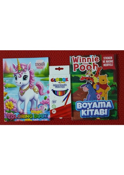 2 Adet Stickerli Boyama Kitabı ve 12 Li Kuru Boya Kalemi (Unicorn / Winnie The Pooh) fiyatları