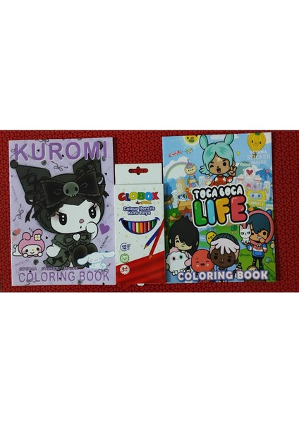 2 Adet Stickerli Boyama Kitabı ve 12 Li Kuru Boya Kalemi (Kuromi-A / Toca Boca-A)