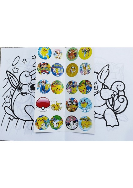 2 Adet Stickerli Boyama Kitabı ve 12 Li Kuru Boya Kalemi (Kuromi-A / Pocemon-A) modelleri