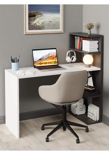 Luga Kitaplıklı Raflı Çalışma Masası Antrasit