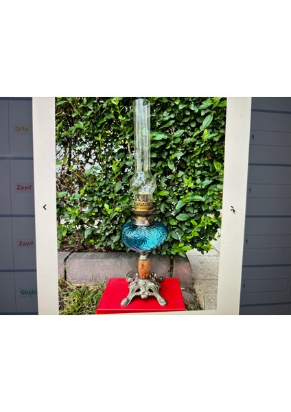 Antika Fransız Pirinç ve Mermer Gaz Lambası 55 cm Boyunda