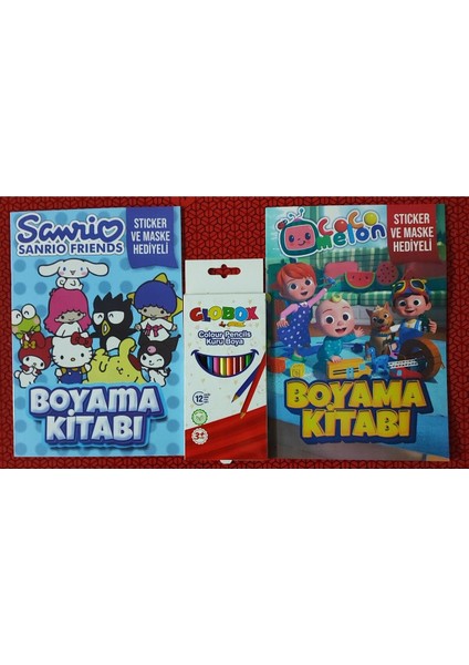 2 Adet Stickerli Boyama Kitabı ve 12 Li Kuru Boya Kalemi (Sanrio-B/ Cocomelon)