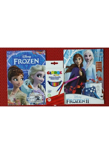 2 Adet Stickerli Boyama Kitabı ve 12 Li Kuru Boya Kalemi (Frozen / Frozen2)