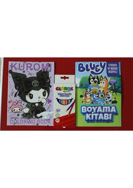 2 Adet Stickerli Boyama Kitabı ve 12 Li Kuru Boya Kalemi (Kuromi-A / Bluey-B )