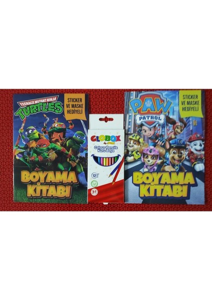 2 Adet Stickerli Boyama Kitabı ve 12 Li Kuru Boya Kalemi (Ninja Kaplumbağalar/ Paw Patrol-B)