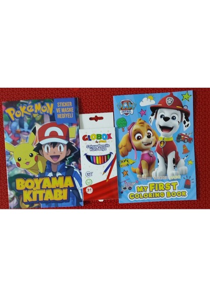 2 Adet Stickerli Boyama Kitabı ve 12 Li Kuru Boya Kalemi (Pocemon-B / Paw Patrol-A)