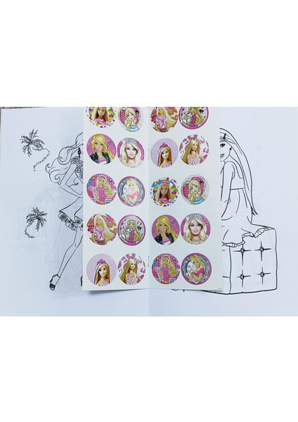 4 Adet Stickerli Boyama Kitabı ve 12 Li Tüp Kuru Boya Kalemi (Kuromi/minnie/unicorn/barbie) modelleri