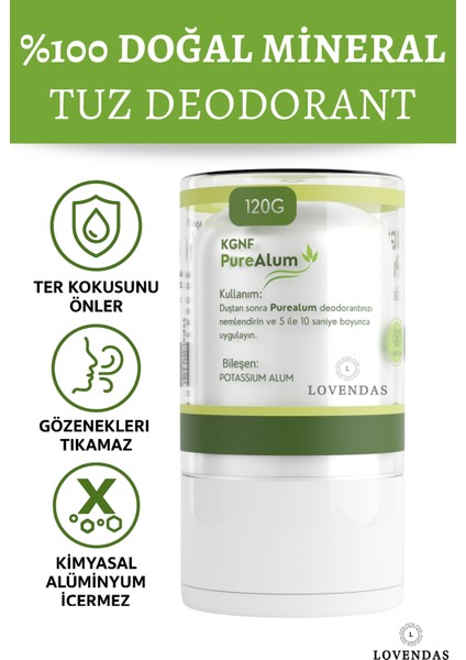Kristal Tuz Deodorant 120 gr %100 Doğal Mineral Purealum Roll On