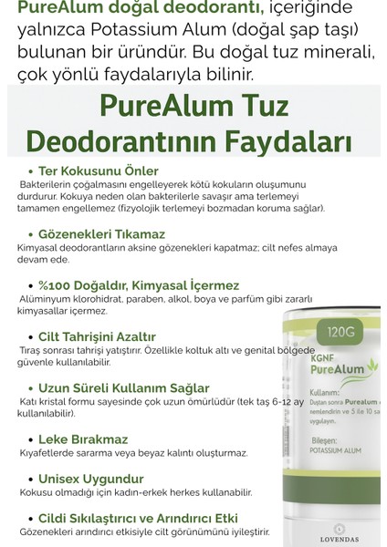 Kristal Tuz Deodorant 120 gr %100 Doğal Mineral Purealum Roll On fiyatları