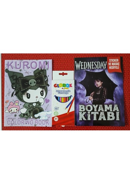 2 Adet Stickerli Boyama Kitabı ve 12 Li Kuru Boya Kalemi (Kuromi-A / Wednesday-B)
