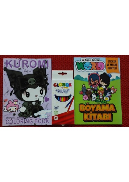 2 Adet Stickerli Boyama Kitabı ve 12 Li Kuru Boya Kalemi (Kuromi-A / Toca Boca-B)