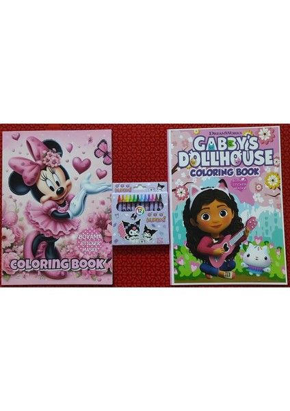 2 Adet Stickerli Boyama Kitabı ve 12 Li Pastel Boya Kalemi (Gabbys/minnie)