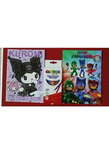 2 Adet Stickerli Boyama Kitabı ve 12 Li Kuru Boya Kalemi (Kuromi-A / Pijamaske-A )