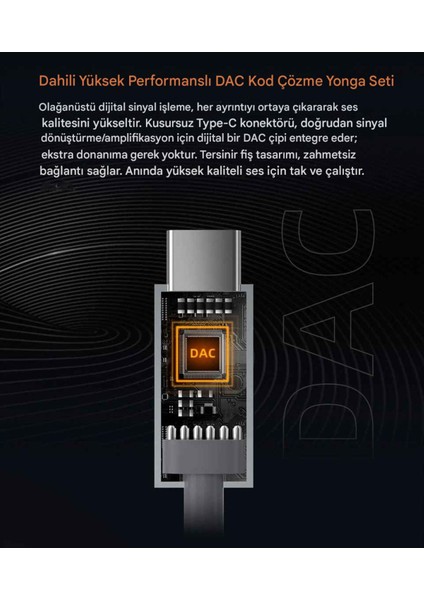 Type-C Gümüş Dac Kulaklık Kablosu 3 Ekolayzer mod Çift Mikrofonlu fırsatları