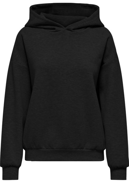 Kadın Kapüşonlu Basic Siyah Sweatshirt - 15355809