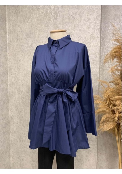 25Y7238 Gömlek Tunik Poplin Kumaş Gizli Düğme Önden Bağlamalı - Rumella - 25Y7238 - Lacı - 38 fiyatları